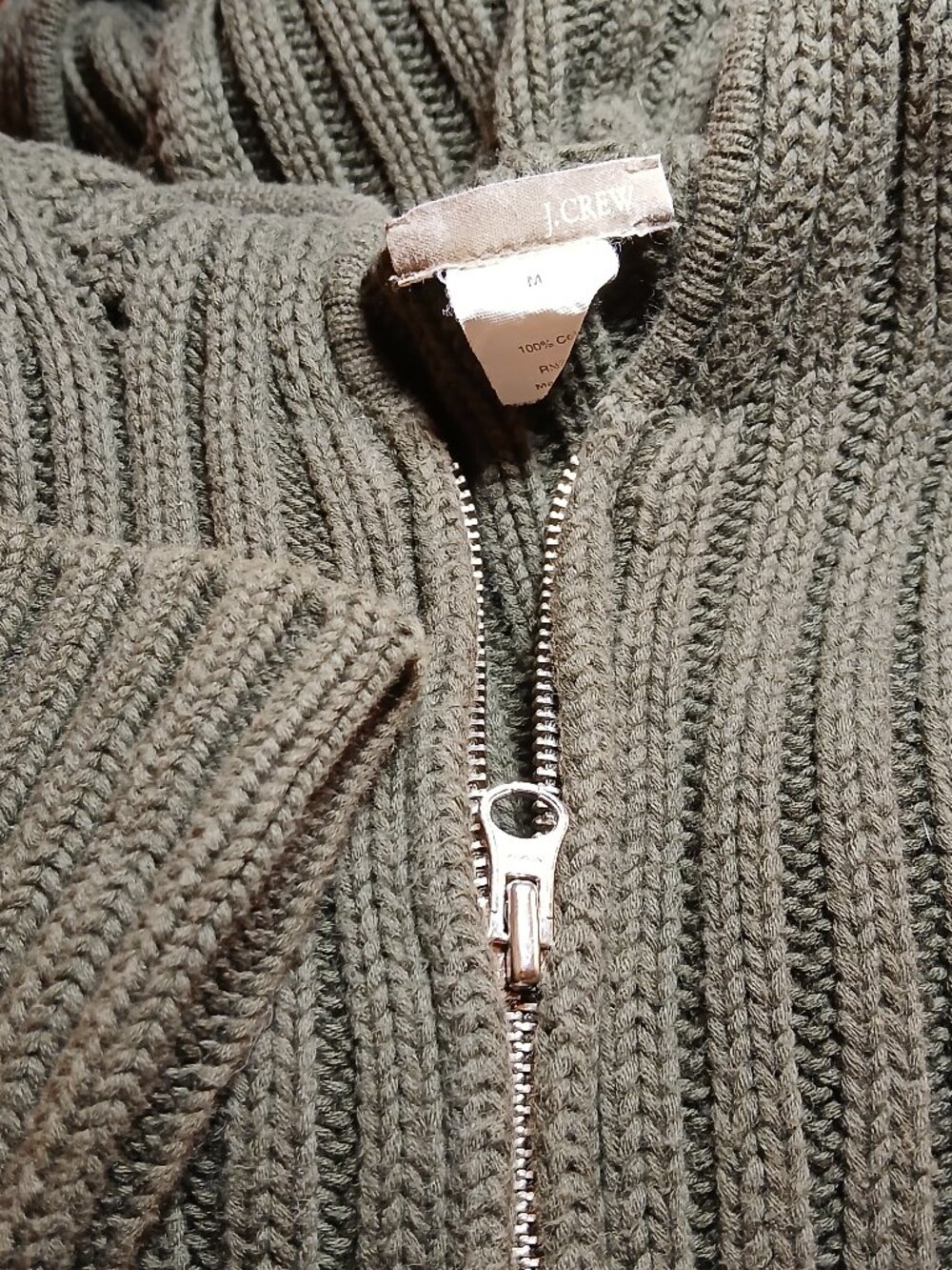 J. CREW Forest Green Ribbed Double Full Zip Hooded Cardigan - Picture 13 of 14